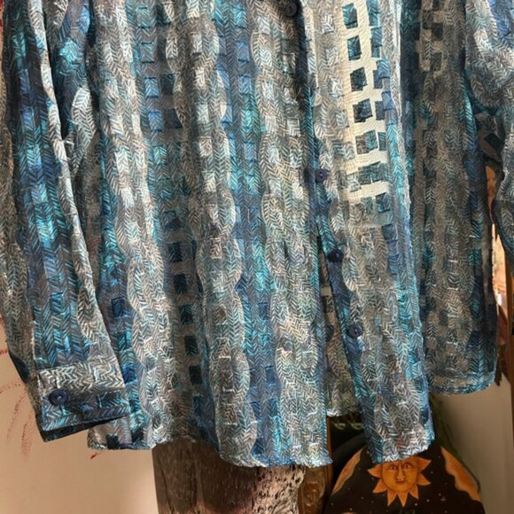 BonWorth Shimmering Blue and White Top Small Petite - Picture 13 of 16